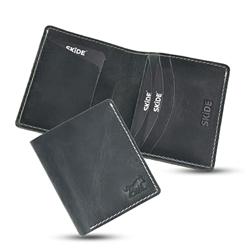 Image of SKiDE Max Hunter Slim Wallet for Men | Small Wallet for Men & Women | Minimalist Wallet & Thin Wallet | Bifold Wallet for Men (Brandy) (Turquoise Blue)