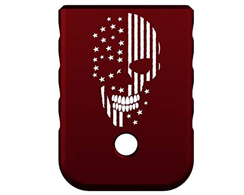 Rowe Tactical Magazine Base Plate for Glock Gen 1-5 - Red (Angle Serrations) Skull - American Flag Graphic - Fits 9mm .40 Cal .357 Sig 45 Gap