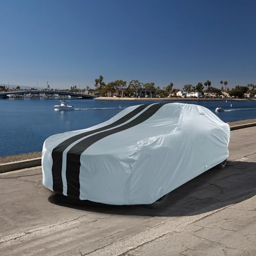 Image of iCarCover Custom Car Cover for Dodge Lancer 2-Door, 4-Door (1961-1962) Waterproof All Weather Rain Snow UV Sun Protector Full Exterior Indoor Outdoor Car Cover (Stripe - Gray /Black)