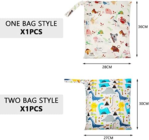 2 Pcs Baby Waterproof Diaper Organizer, Washable Reusable Double Zipper Diaper Day Care Wet Bag for Swimwear Baby Products (Dinosaurs, Letters)
