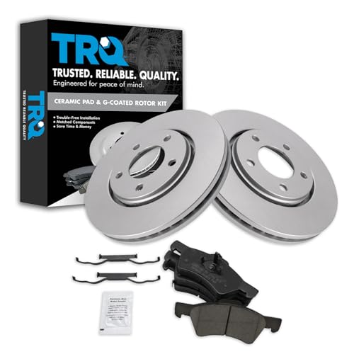 TRQ Front Brake Pad and Rotor Set Ceramic G Coated Rotors Compatible with 2004 Chrysler Town & Country 2003-2004 Dodge Caravan