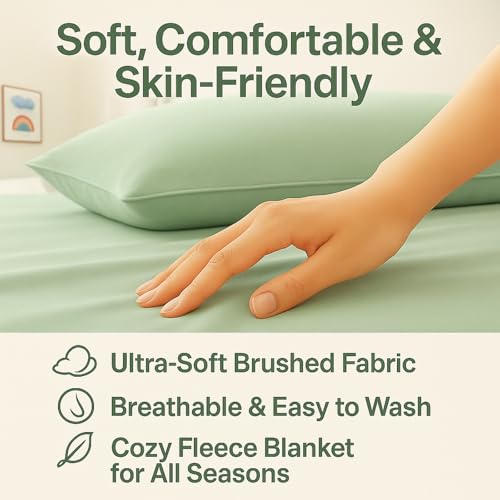 Image of Care Bed Sheets Set 4 Pcs - 36 inchx80 inch Fitted Sheet, Flat Sheet, Pillowcase & Blanket - Twin XL Hospital Style Sheets for Home or Adjustable Beds(Green)