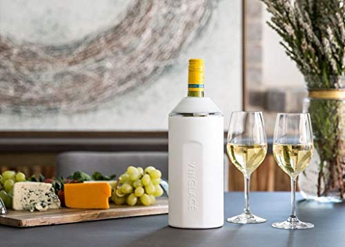 Vinglacé Wine Bottle Chiller Gift Set- Portable Stainless Steel Wine Cooler With 2 Stemless Wine Glasses, White #TOP2