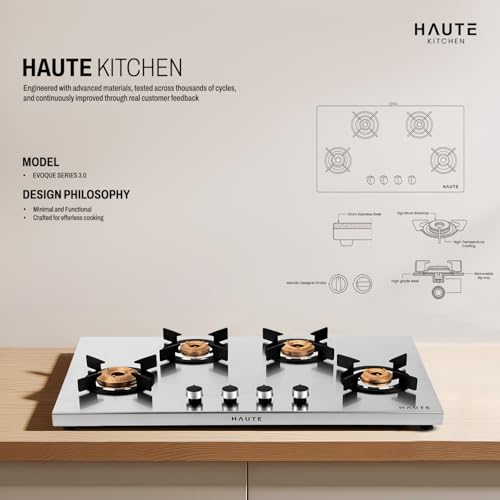 Image of Haute Evoque series 3.0 4Burner Manual Stove | 2MM Stainless Steel | ISI Certified |Door Step Service |10 - Year warranty by Haute Home