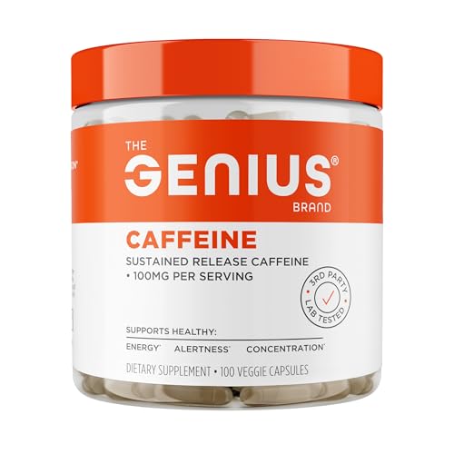 Genius Caffeine - Sustained-Release Microencapsulated Caffeine Pills for Smooth, Long-Lasting Energy & Focus - No Jitters or Crash - 100mg per Capsule - 100 Servings - Natural Performance Booster