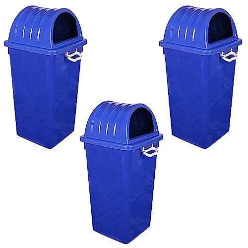 Image of Zureni 60 Litre Dome Bin Large Capacity Garbage Bucket Sturdy and Durable Trash Can Dustbin Ideal for Restaurant Office & Kitchen (Pack of 3, Blue)