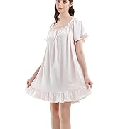 Flwydran Women Cotton Nightdress Short Sleeve Vintage Nightgown Off the shoulder Loose Princess D...