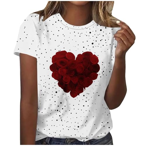 Image of Valentine Shirts for Women Love Heart Print Short Sleeve T Shirt Lightweight Casual Outdoor Holiday Fashion Ladies Tops heart tshirt White 3XL
