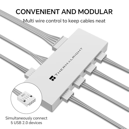 Interal - Hub USB 2.0 X5, alimentazione SATA, supporto magnetico, espansione USB a 9 pin per scheda madre PC (bianco) - Hub USB - Immagine 2