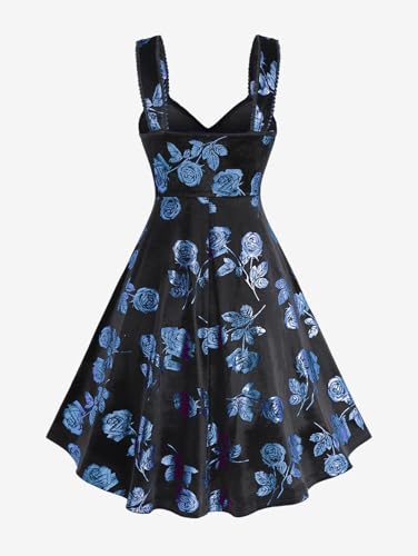 Image of Rosegal Women Plus Size Gilding Rose Lace Up Velvet Sleeveless Swing Dress