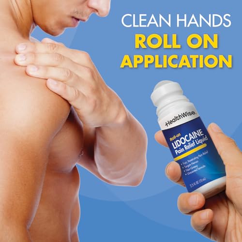 HealthWise 4% Lidocaine Roll-On | OTC Strength | Pain Relief Liquid | 2.5 oz. 73 mL | Non-Greasy, Unscented Formula | To - Additional View