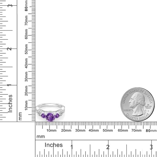 Gem Stone King 1.47 Cttw Purple Amethyst and White Moissanite Engagement Ring For Women | 925 Sterling Silver | Gemstone February Birthstone | Round 6MM and 3MM | Available In Size 5, 6, 7, 8, 94