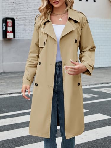 Image of Womens Long Trench Coat Double Breasted Windproof Overcoat With Belt
