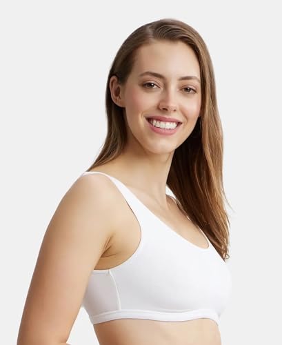 Image of Jockey 1550 Women's Super Combed Cotton Elastane Stretch Slip On Crop Top with Stay Fresh Treatment Bra
