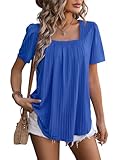 Flikity Square Neck Party Tops with Puff Sleeves - Dressy Women's Blouses for Going Out, Business Casual & Daily Wear - Size 16-18, Blue L