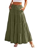 Scarlet Darkness Long Skirts for Women Flowy Boho Tiered Renaissance Maxi Skirt with Pockets Olive Green XXL