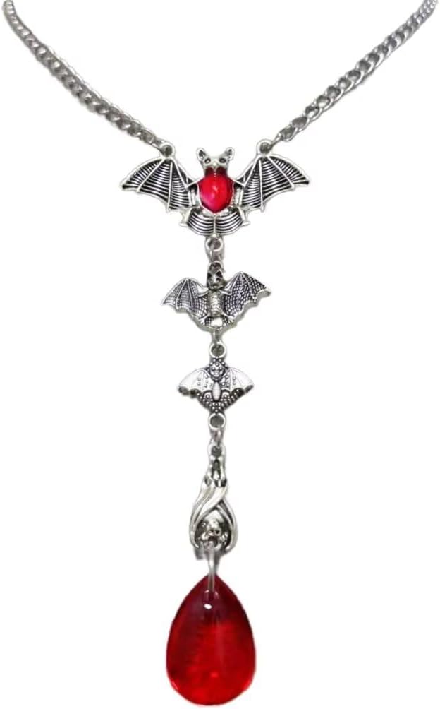 Zhang shine Gothic Bat Necklace for Women Red Crystal Pendant Necklace Dark Vampire Necklaces Halloween Costume Jewelry Gift for Women