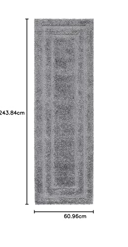 Image of Rectangular Box Shaggy Carpet for Living Room, Bedroom, High Low Design Finish Microfiber 1.8 Inch Pile High, 2x8 Feet Runner Grey|Grey Color