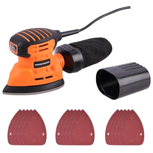 Lijadora eléctrica de detalles, 130 W, 13000 rpm, con agujeros de disipación de calor, caja de recogida de polvo con 15 hojas de papel de lija, lijadora de herramientas domésticas adecuada para lijar