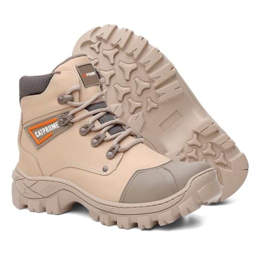 Bota Masculina Em Couro Para Trabalho Com Bico PVC e C.A (Areia/Laranja, BR, Adulto, Numérico, 41)