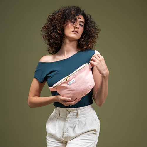 Image of The Peacock Crew Canvas Crossbody Sling Bag for Men & Women - Adjustable Strap, Dual Zippers Left /Right Handed, Secure Everyday Travel Fanny Pack Shoulder Pouch, Nomad Blush Pink, 11.8 x 7.5 x 3.15
