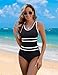 Edelqual One Piece Swimsuit Women Tummy Control Athletic Modest Full Coverage Bathing Swim Suits Color Block Swimwear Vacation Outfits Summer Fashion Clothes (Black,2XL)