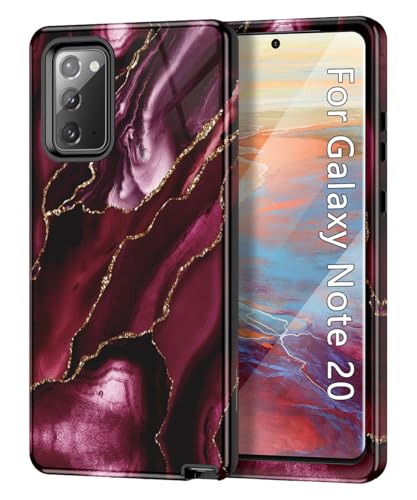 Btscase for Samsung Galaxy Note 20 Case,Marble Pattern 3 in 1 Heavy Duty Shockproof Full Body Rugged Hard PC+Soft Silicone Drop Protective Women Girl Cover for Galaxy Note 20, Wine Red