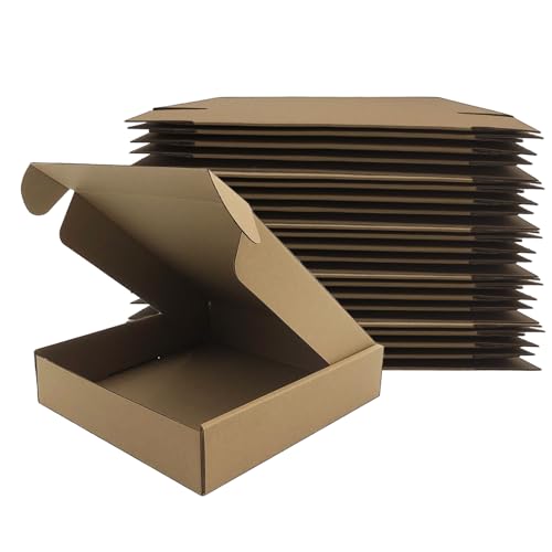 Juego de 25 cajas de envío de 9 x 9 x 2 pulgadas, caja de cartón corrugado marrón para embalaje, mudanza y almacenamiento de pequeñas empresas, embalaje de comercio electrónico (9 x 9 x 2 pulgadas)