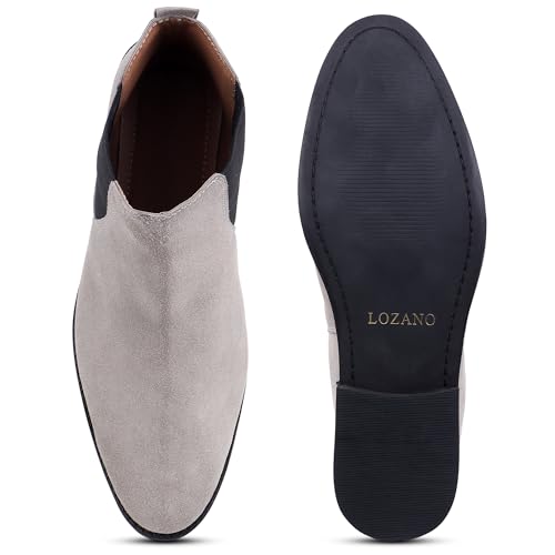 Image of LOZANO Suede Leather Chelsea Boots for Men | High Ankle Boots, Soft Cushioned Insole, Slip-Resistance, Arch Support & Shock Absorption