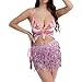Women's Sequin Tassel Belly Dance Crop Top Sparkly Fringe Bra Performance Costume Clubwear Vest