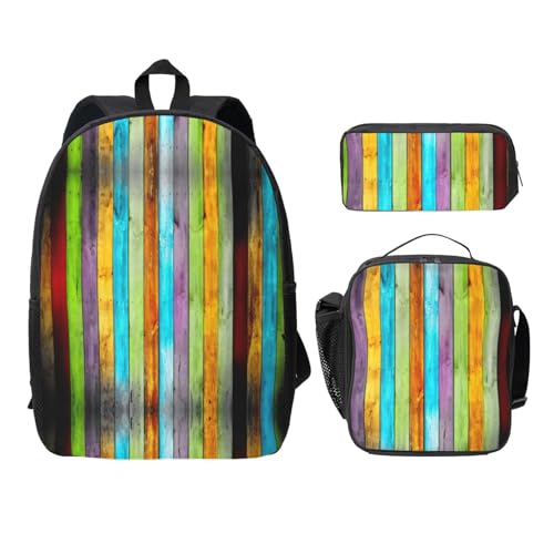 Sac à dos d'école imprimé planches en bois ensemble 3 pièces ultra léger noir