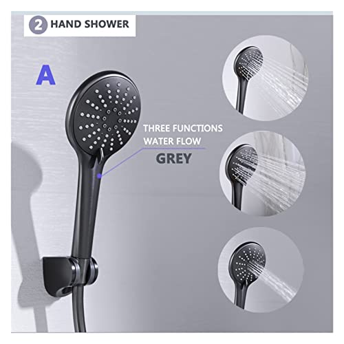 Douche grise à 3 fonctions avec jet réglable et flexible inox de 1,5m - 6