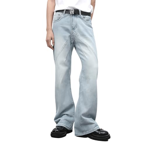 Men's Mid Rise Baggy Jeans Hip Hop Seam Flare Wide Leg Denim Pants Teen Boys Vintage Wash Loose Fit Y2K Jeans