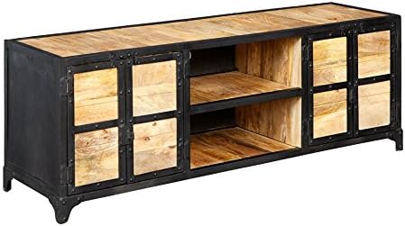 Indian Hub Ascot Industrial Large Media Unit, Natural Wood/Dark Metal, 140x40x50 cm
