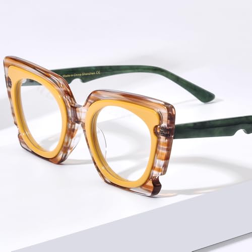 Image of HEPIDEM Gradient Multicolor Acetate Glasses Frame Women Big Oversize Eyeglasses 2023 New Spectacles Eyewear