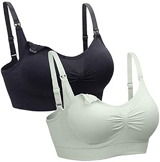 Suekaphin Women's Nursing Bra Wireless Bra Breastfeeding Bra Sleeping Maternity Bra,Black/Paleblue Large