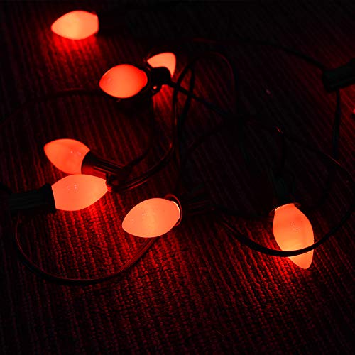 Image of C7 Red Christmas Lights Outdoor, 25Ft C7 Incandescent Christmas Decorations String Lights With 27 Red Ceramic Bulbs, Vintage Christmas Lights for Outdoor Roofline Patio Party Xmas Tree Valentines
