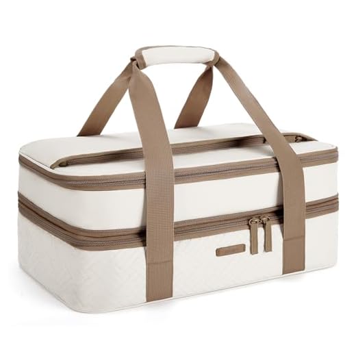 TOURIT Double Decker Insulated Casserole Carrier for Hot or Cold Food Expandable Thermal Food Carrier for Picnic Cookouts Potluck Parties Fits 9" x 13" Baking Dish