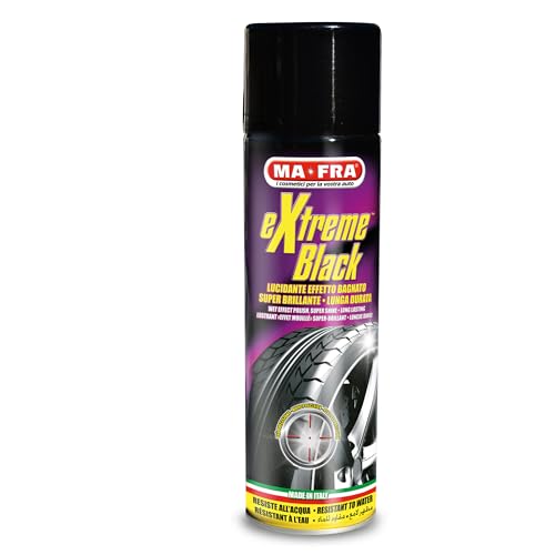 Mafra, Extreme Black, Noir Pneus Spray Ultra-Brillant, avec Effet Humide, Pr&eacute;vient les Craquelures, R&eacute;siste &agrave; la Pluie et au Lavages Fr&eacute;quents, Format 500ml