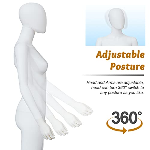 Kinsuite Female Mannequin Full Body Dress Form Sewing Manikin 69 Inches Model Mannequin Stand Adjustable Clothing Form Mannequin Display W/Metal Base, White #TOP1