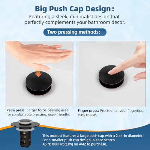 Hibbent 2 Pack 3 in 1 Bathroom Sink Drain Strainer, Pop Up Sink Stopper with Big Push Cap, Anti-Clogging Metal Filter Basket,Sink Plug with Hair Catcher for 1.1''~2.36'' Basin, Oil-Rubbed Bronze - image 6