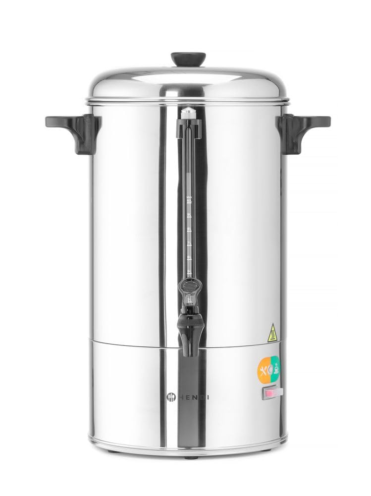 HENDI Percolateur à café, paroi simple, bac à filtre intégré, robinet non drip, pour café moulu grossièrement, pas de filtre en papier nécessaire, 10L, 230V, 1500W, 387x275x(H)530mm, inox 18/0