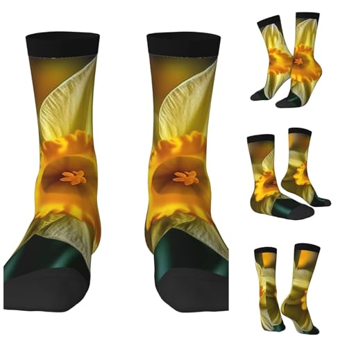 LZQPOEAS Daffodil Flower Athletic Socks Unisex Cushioned Crew Socks Hiking Running Calf Sock Soft Above Ankle Sock