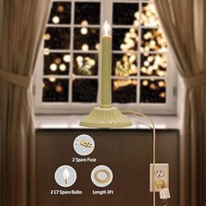   GOOTHY-1-Light-Electric-Window-Candles-2-Pack-Christmas-Candle-Lights-with-4-C7-Clear-Bulbs2-Spare-Plug-in-Electric-Candles-for-Window-Christmas-Weddings-Home-Table-Decorotions-Ivory-2-Pack