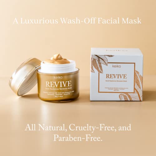 Keiko Revive Gold Radiance Renewal Mask - Anti-Aging Facial Mask - Reduces Fine Lines & Wrinkles, Minimizes The Appearance Of Pores, Smoothes And Firms Up Skin, Made With Hyaluronic Acid And Centella Asiatica Extract #TOP1