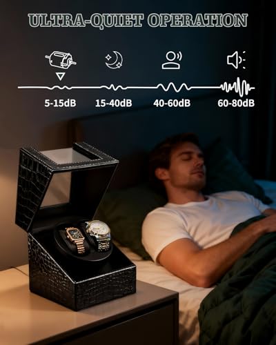 SHOWPIN Automatic Single Watch Winder in Black Fiber Leather with Japanese Quiet Motor Flexible Watch Pillow Bidirection Rotation for Men and Women Battery Powered or AC Adapter