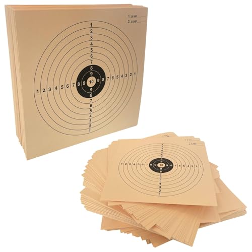 Pack 100 Dianas 14x14 cm en Cartón 300g/m² – Color Sepia Competición – Casilla Puntuación y Jugador – para Airsoft, Aire Comprimido, Pellets y Bolas de Acero – Compatible con Atrapa-Balines 14x14 cm