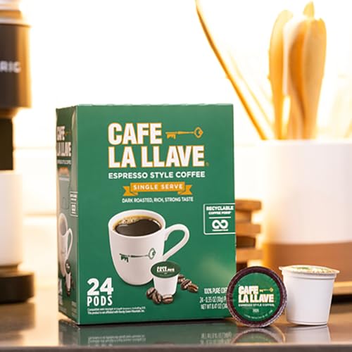 Image of Cafe La Llave Espresso Single Serve Coffee Pods, Dark Roast, 24ct | Compatible with Keurig Coffee Pod Brewers, Convenient Single Serve Brewing, Fresh Coffee in Every Cup, Bold Latin Flavor