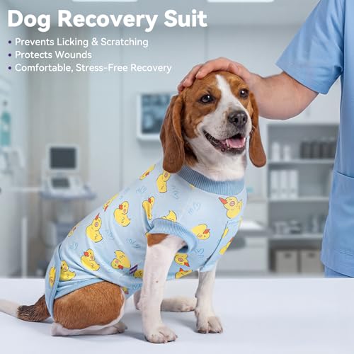 Image of cyeollo Recovery Suit for Dogs Surgery Suit Female Spay Soft Pet Onesie Bodysuit Male Dog Neuter, Small Medium Dogs Surgical Recovery Shirt, Yellow Duck, L