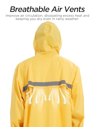 Image of Mens Long Safety Rain Coats with Air Vents Reflective Stripes Waterproof Packable Rain Jacket with Hood Lightweight